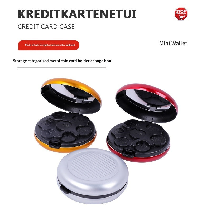 Portable Euro Coin Storage Box - Compact Money Organizer with Built-in Mirror for Travel and Home Use