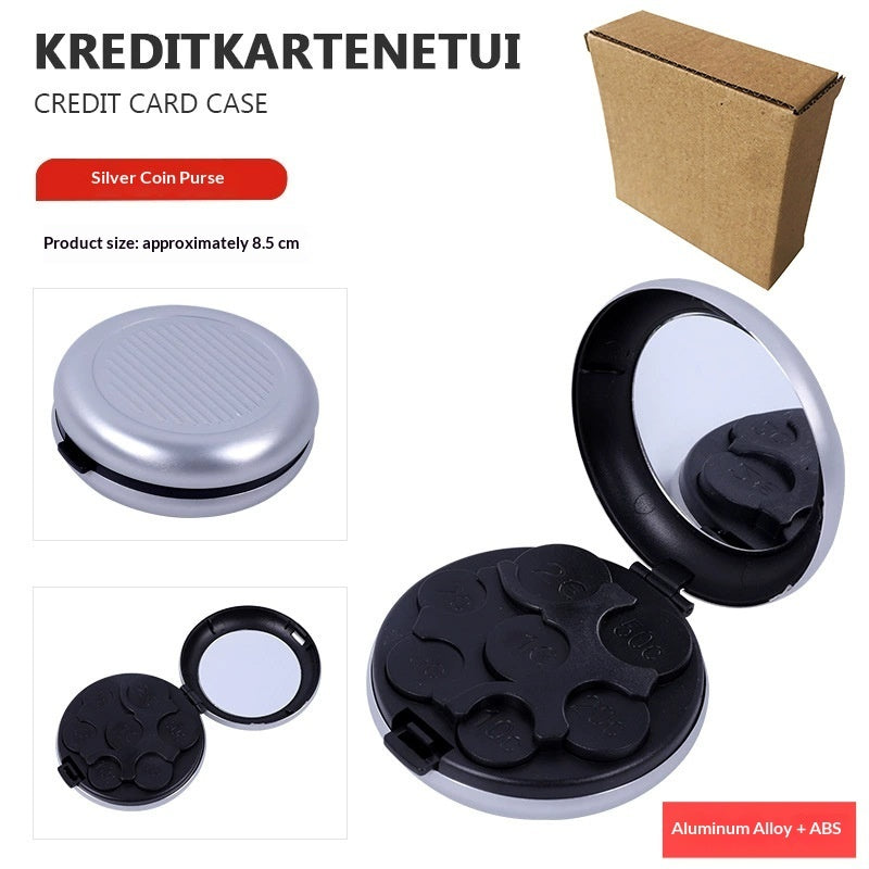 Portable Euro Coin Storage Box - Compact Money Organizer with Built-in Mirror for Travel and Home Use