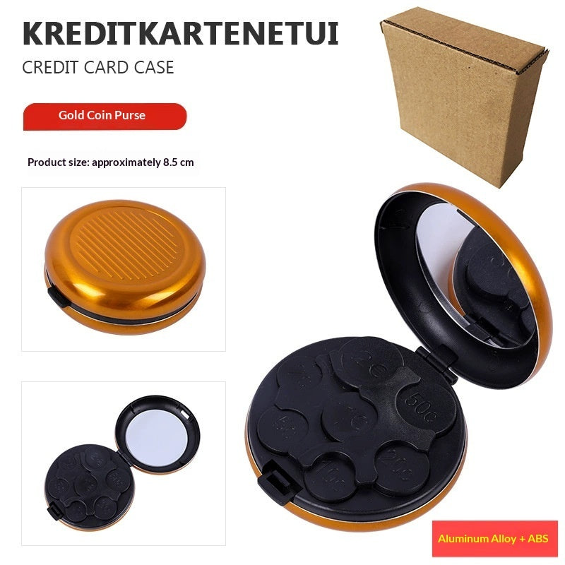 Portable Euro Coin Storage Box - Compact Money Organizer with Built-in Mirror for Travel and Home Use