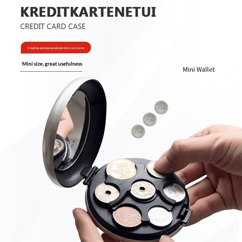 Portable Euro Coin Storage Box - Compact Money Organizer with Built-in Mirror for Travel and Home Use