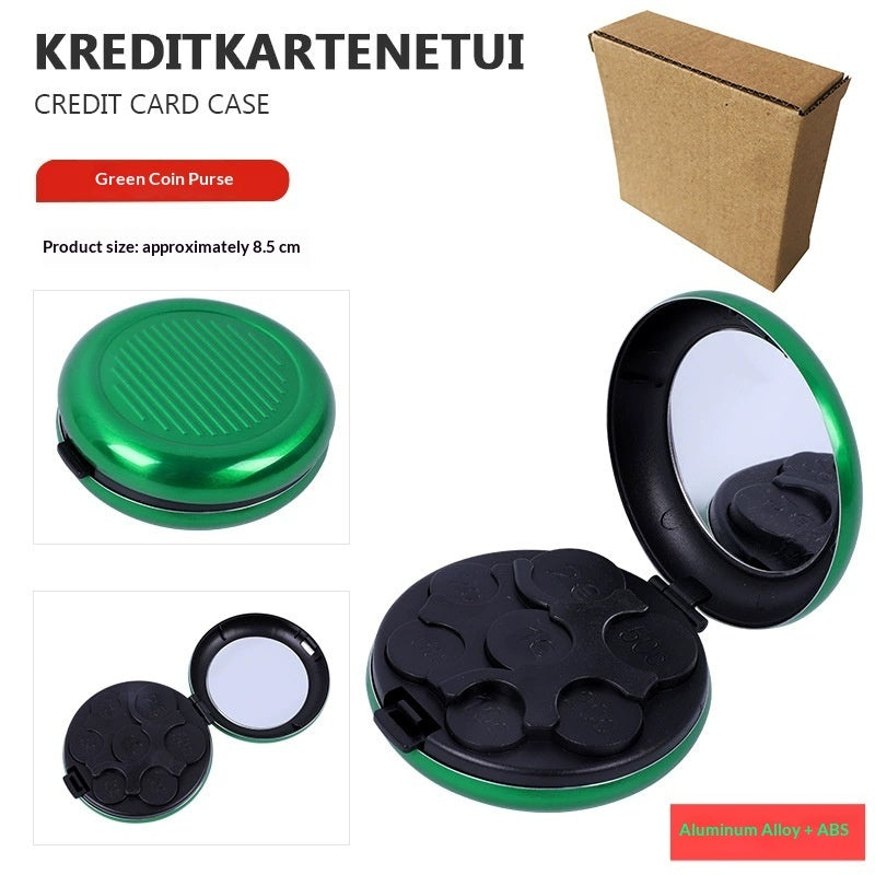Portable Euro Coin Storage Box - Compact Money Organizer with Built-in Mirror for Travel and Home Use