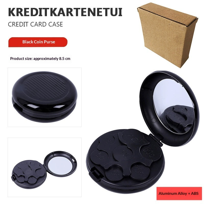 Portable Euro Coin Storage Box - Compact Money Organizer with Built-in Mirror for Travel and Home Use