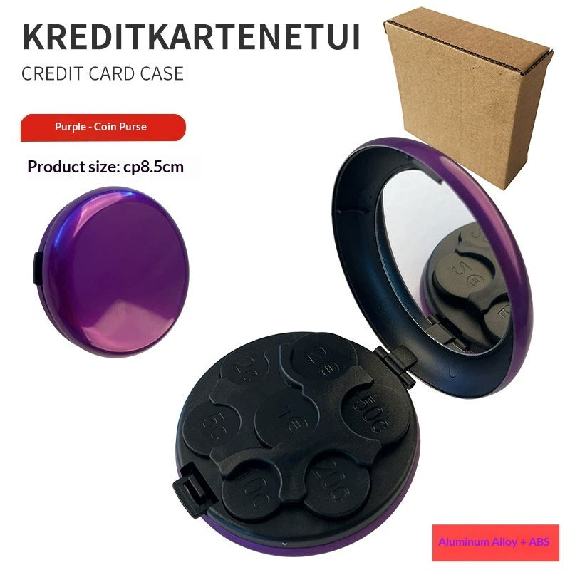 Portable Euro Coin Storage Box - Compact Money Organizer with Built-in Mirror for Travel and Home Use