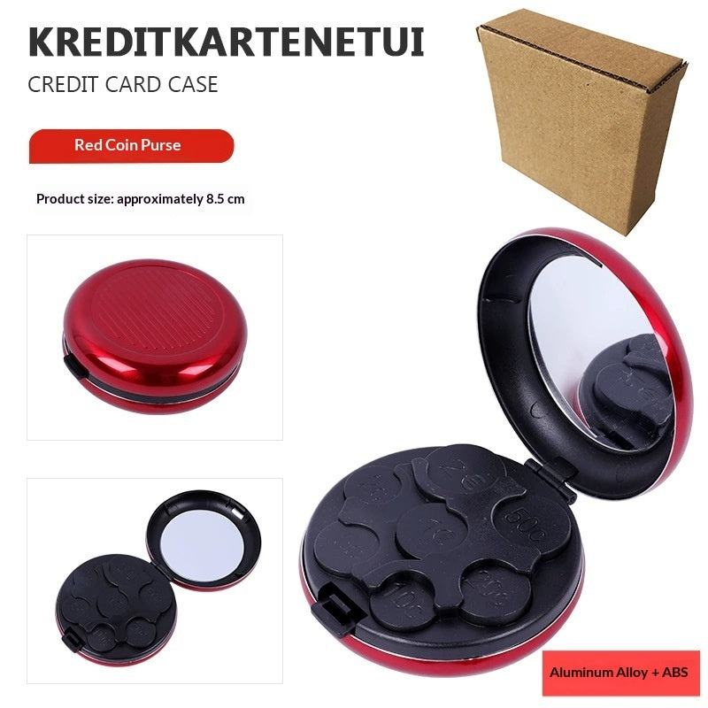 Portable Euro Coin Storage Box - Compact Money Organizer with Built-in Mirror for Travel and Home Use